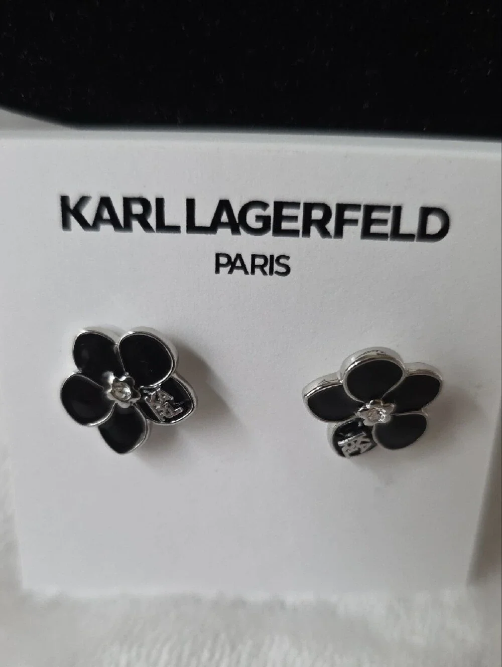 Karl Lagerfeld Black Floral Enamel Stud Earrings